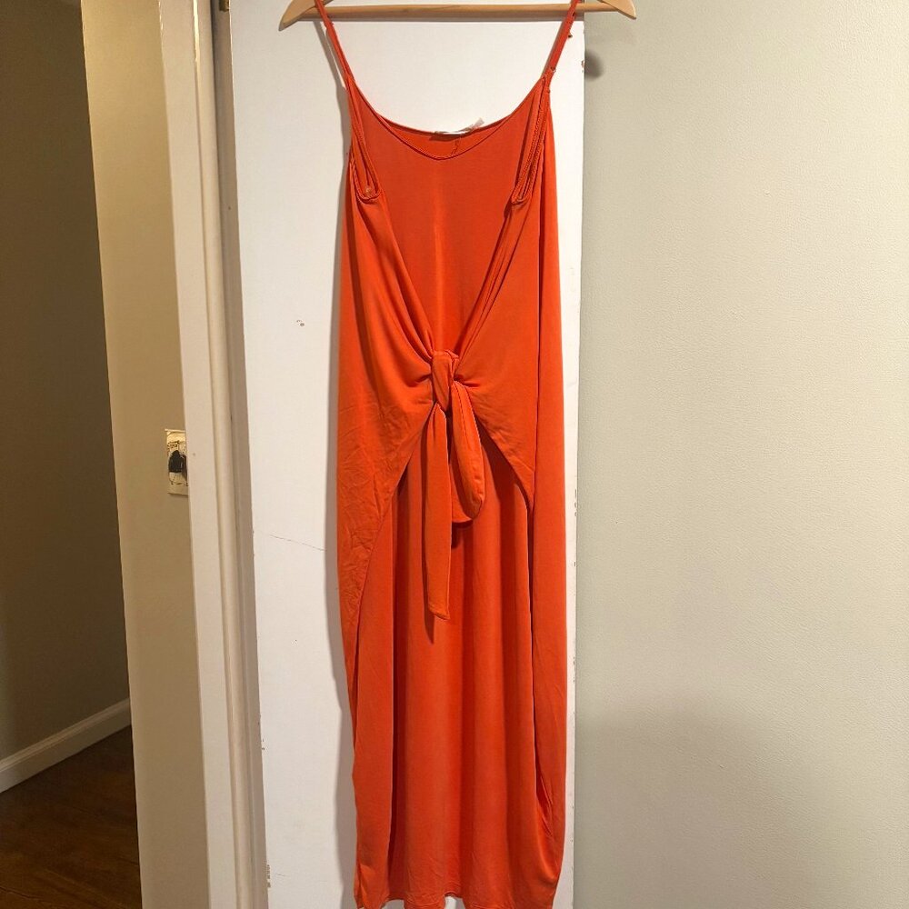 Lush Nectarine orange maxi dress with adjustable waist tie and spaghetti straps - Picture 1 of 5